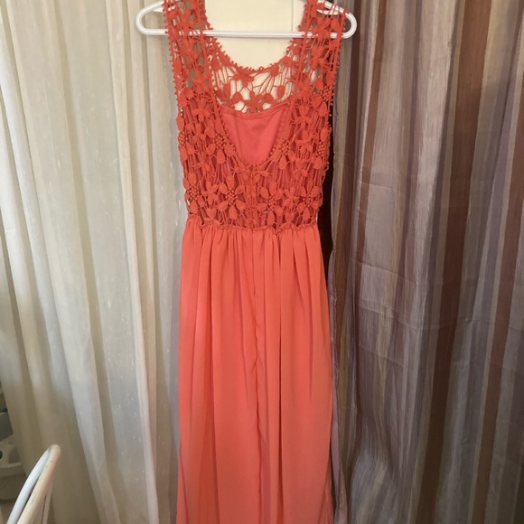 Never Worn. Lace Top, Rib Stitched Waistline, Low Back Maxi Dress. - Picture 3 of 3